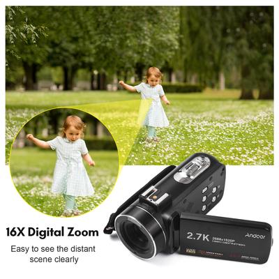 Andoer 2,7K digitální videokamera Videokamera DV rekordér 48MP 16X digitální zoom 3,0palcový IPS dotykový