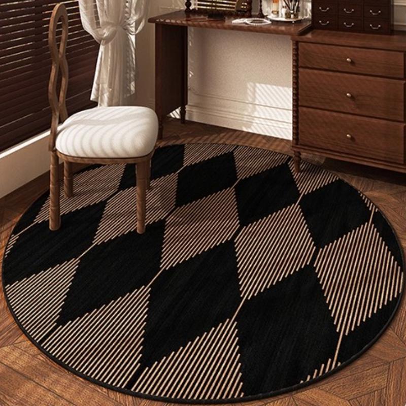 French Retro Style Bedroom Decor Brown Carpet Round Carpets for Living Room Washable Study Soft Floor Mat Waterproof Lounge Rug