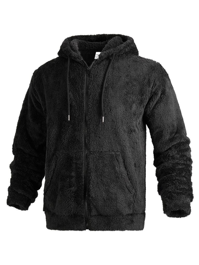Men's American Style Double-Sided Fleece Hooded Jacket - Autumn/Winter, Zipper, Loose Fit, Casual Sweatshirt.