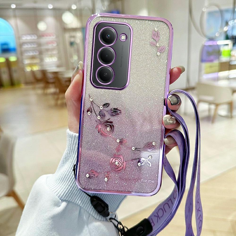 For Xiaomi Redmi 15 4G (EU) (171mm) Case Flower Pattern TPU Gradient Phone Cover with Lanyards