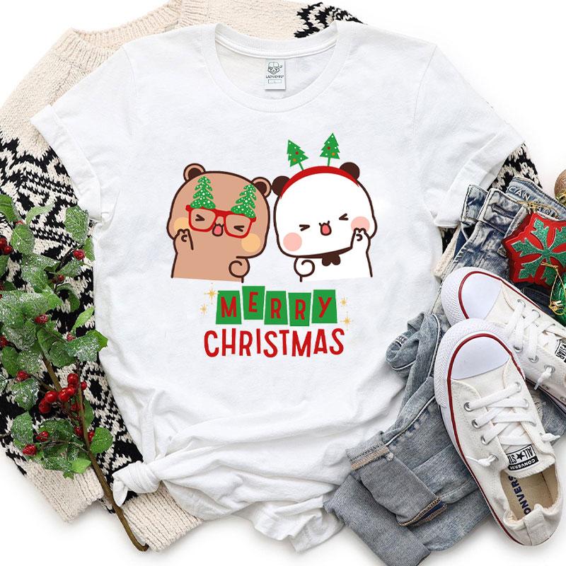 Kawaii Bubu Dudu Merry Christmas Couple Tshirt Trendy Funny Cartoon Anime Shirt Fashion Holiday Party Celebrate Cotton Tees