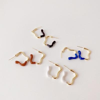 Modne Proste Nieregularne Metaliczne Kolczyki Koła Nowy Koreański Styl Pendientes Biżuteria Hurtowa Kolor Niebieski Czarny Biały Brązowy