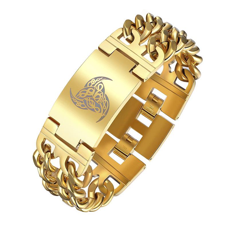 Nordic Viking Rune Totem Triangle Wheel Fashion Dominance Men's Cuban Bracelet 2025