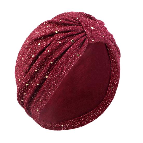 Turban Hat for Women, Sequined Crepe Fabric Headwrap, Ethnic Style Knotted Front Headwrap for All Face Shapes