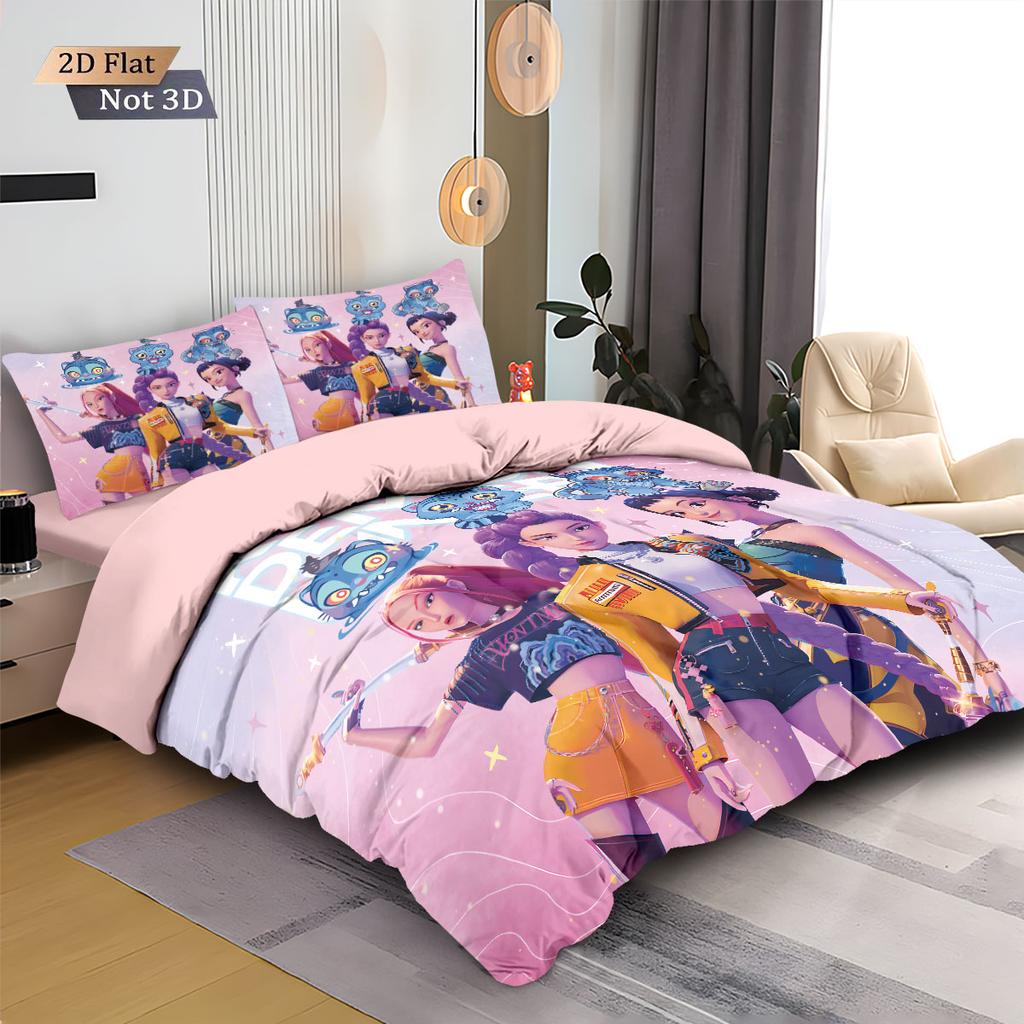 Comforter 3Pcsk-Pop Demon Hunters Printed Chipless Bedding Multi Sized Bedding Dormitory Soft Machine Washable Decoration