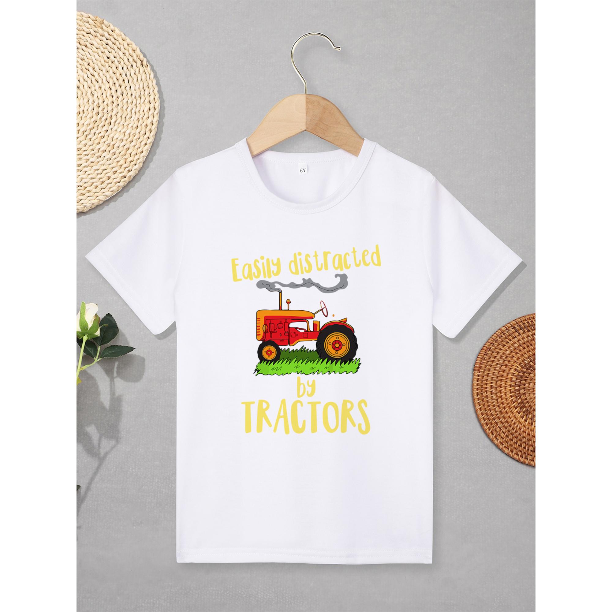 

Футболки, которые мальчики любят, легко отвлекаются на тракторы. Забавные детские топы. Черная базовая футболка. Летние повседневные рубашки с коротким рукавом и круглым вырезом. 110cm