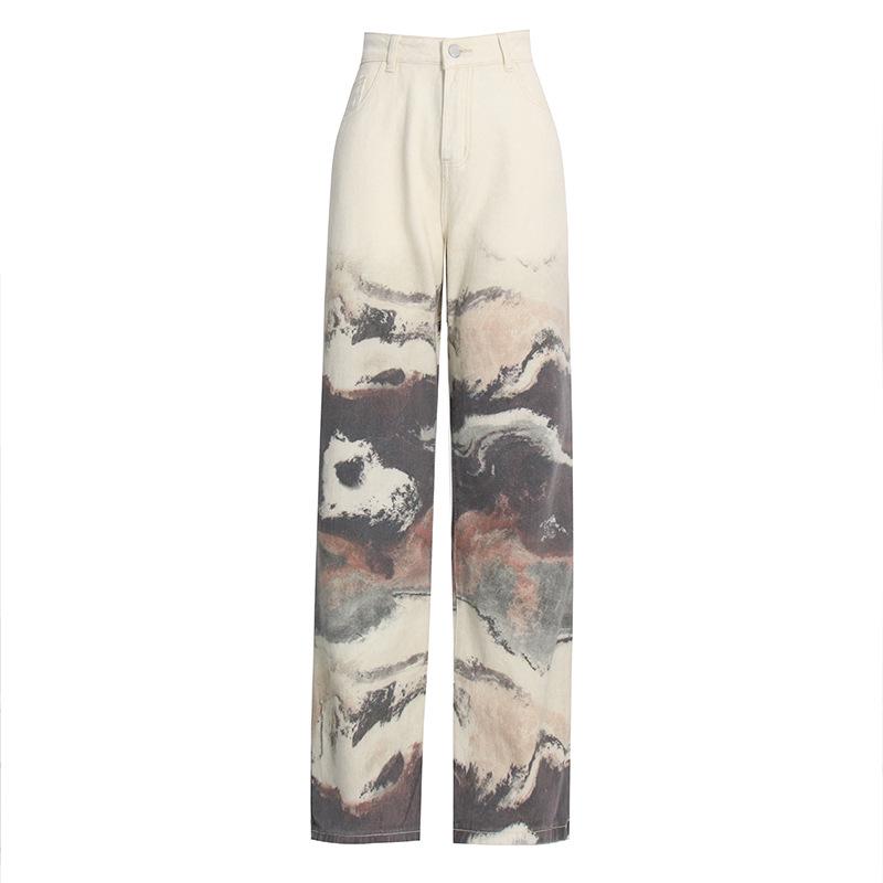 Pantalon en denim droit patchwork taille haute pour femme, effet dégradé – Collection Automne 2025