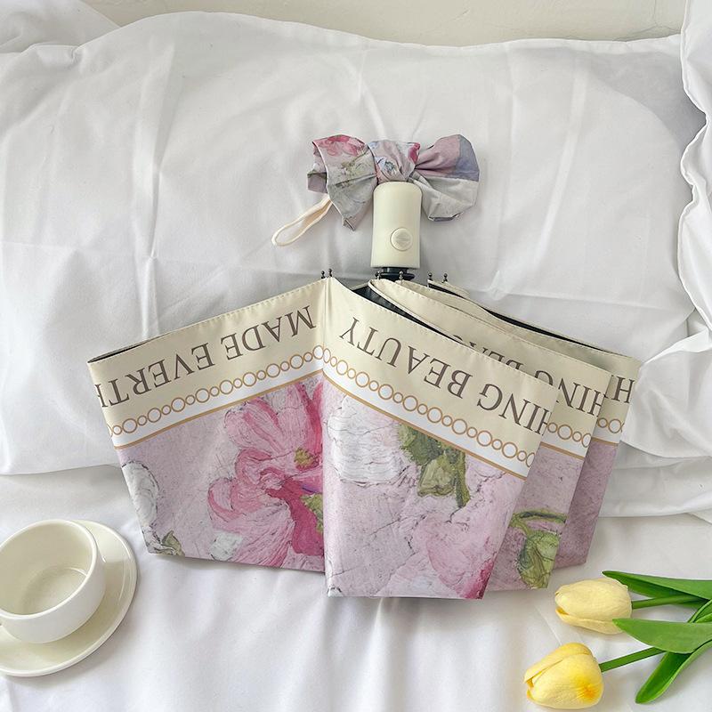 

Зонт от солнца и дождя с защитой от ультрафиолета Зонт с масляной живописью Женский ретро-зонт с защитой от двойного назначения, автоматический, полностью затеняющий