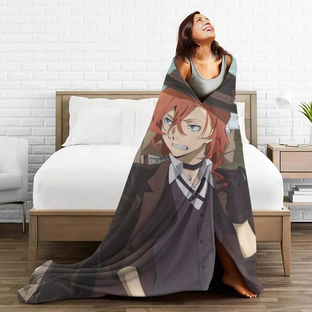 Bungo Stray Dogs Blanket Japan Cartoon Hat Camping Flannel Bedding Throws Super Warm Outdoor Design Bedspread Gift Idea
