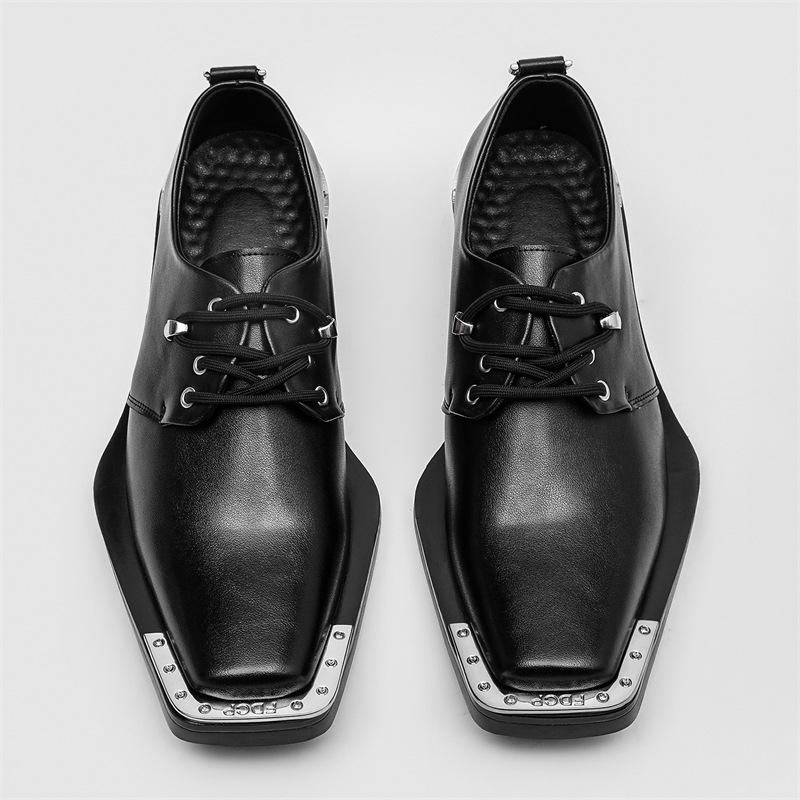 Unisex Style Metal Decoration Round Toe Thick Bottom Platform Men Pumps Lace Up Large Size Ins Fashion Western Punk Casual Shoes