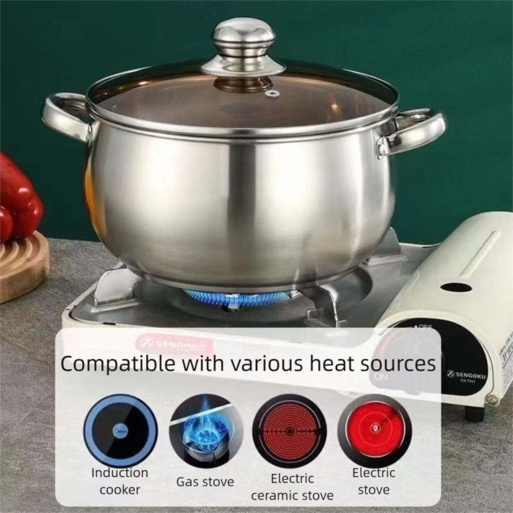 With Glass Lid Soup Pot Stainless Steel Outdoor Cooking Pot Saucepan  Induction Cooker Gas
