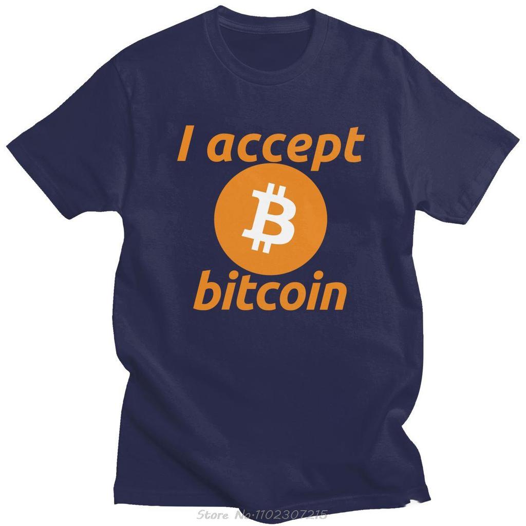 Cool I Accept Bitcoin T Shirt Men's O-neck Short-Sleeve Cryptocurrency Printed Tshirt Pure Cotton Streetwear Blockchain Tee Tops