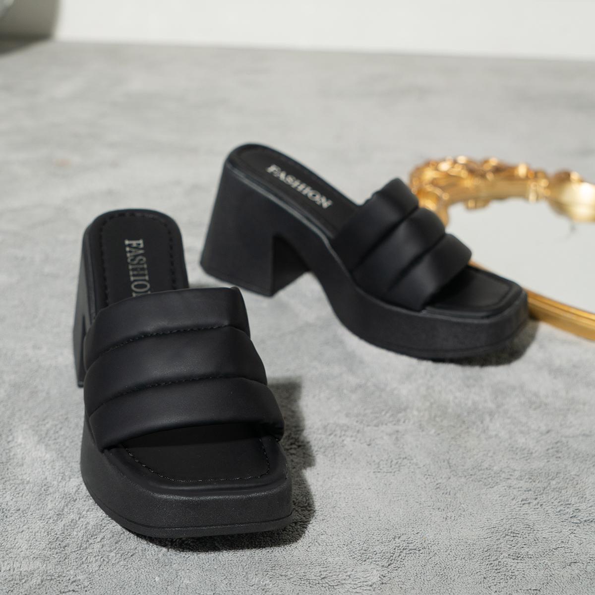 

Мода Новые женские тапочки на платформе Мягкая кожа Открытый носок Толстая подошва Женские на открытом воздухе Нескользящие повседневные пляжные каблуки Сандалии на платформе Каблуки 36 чёрный