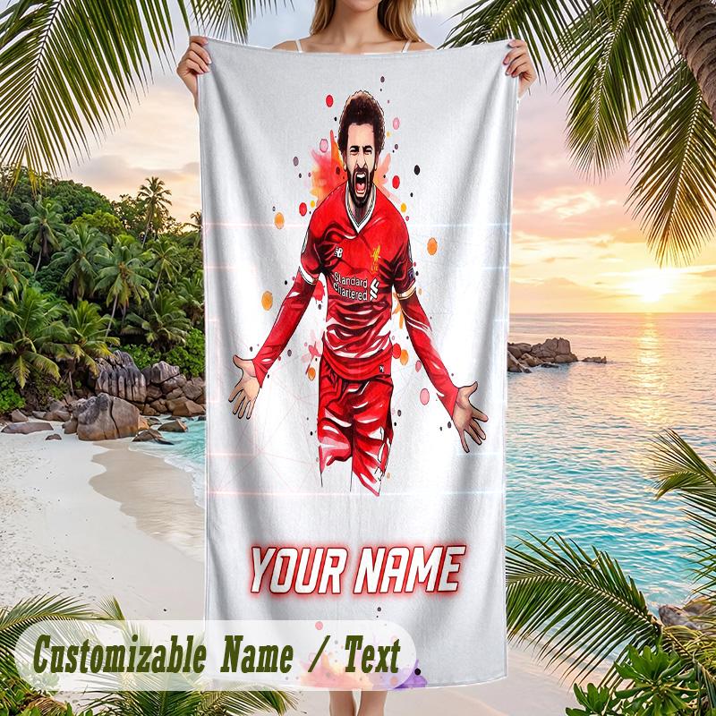 Strandtuch Mohamed Salah Druck Benutzerdefinierter Name Text Weiches Handtuch für Schwimmbad