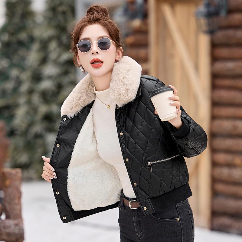 Winter Women's Korean Fashion PU Leather Coat with Fleece Lining and Fur Collar - Style WA8211