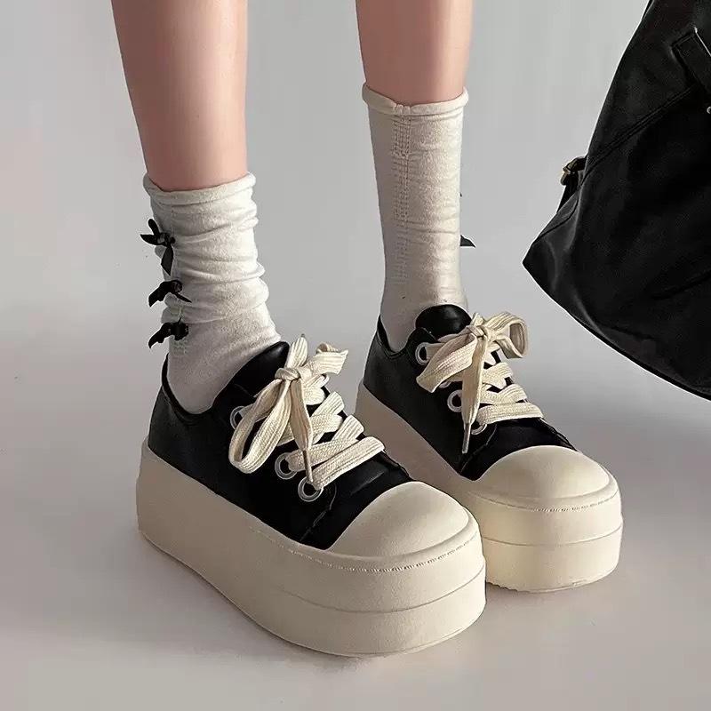 Muffin Casual Platform Versatile Single Shoes Women's Autumn and Winter New Heightening Nonslip Round Head Laceup Warm Hightop Shoes