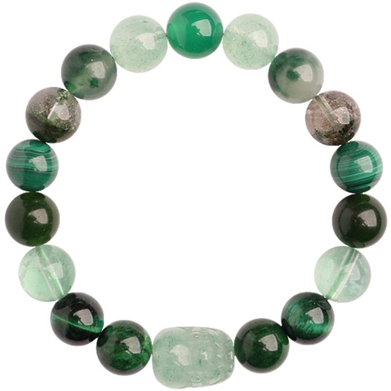 Five Elements Pixiu Green Strawberry Crystal Bracelet – Natural Wood Attribute for Auspicious Energy