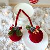 Christmas Tree Flocked Bell Decoration Red Scandinavian Christmas Bell with Ribbon Hanger Mantel Door Hanging Bell Ornament