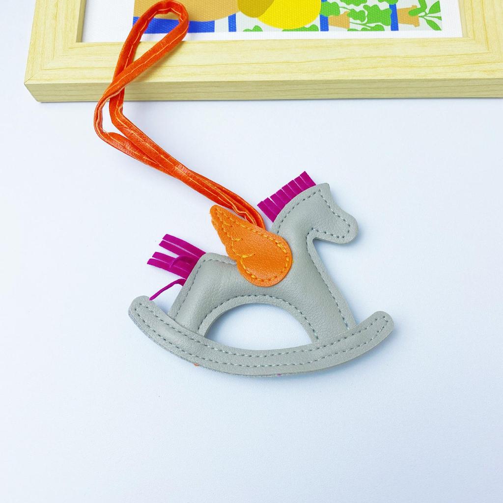 Colorful PU Leather Rocking Horse Keychain - Cute Bag Pendant Gift