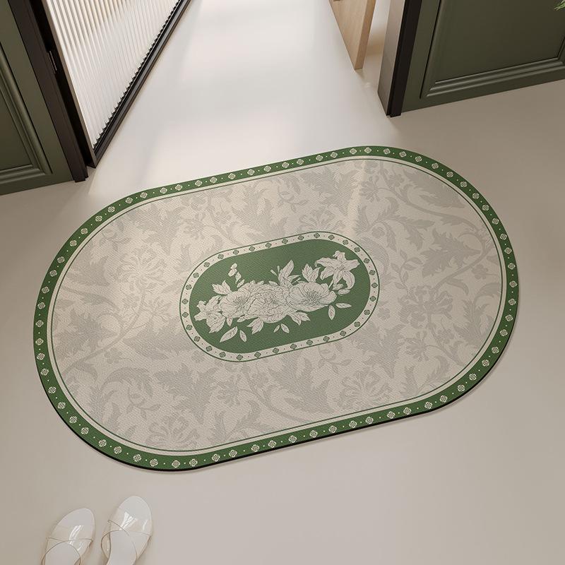 Retro European And American Style Bathroom Door Floor Mat Toilet Soft Diatom Mud Floor Mat Floral Absorbent Foot Mat Household