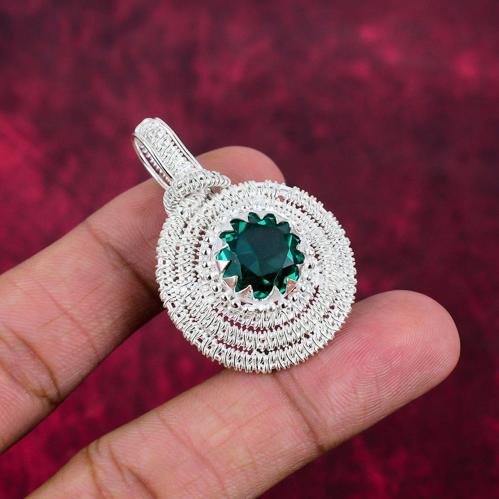 Indicolite Gemstone Pendant, 9Wire Wrap Pendant, Handmade Antique Jewelry, Gift For Mother Day