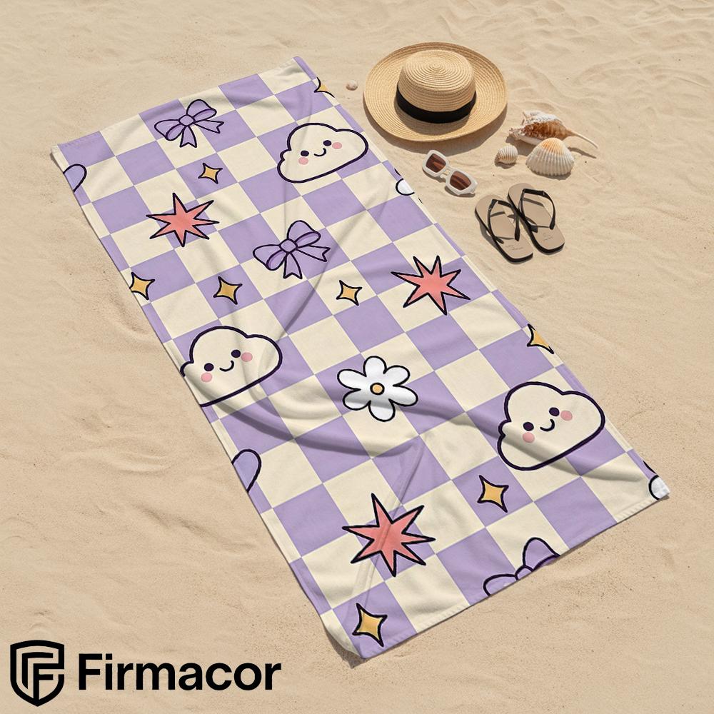 Purple Checker Cute Doodle Soft Portable Travel Towel Unisex Ultra Lightweight Microfiber Oversized Sand Quick Dry Beach Towel
