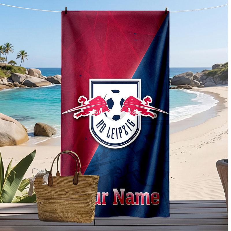 Telo Mare Personalizzato Stampato RB Leipzig FC Logo Calcio Supporto Nome Personalizzato Testo Asciugamano Assorbente Per Sport Viaggio Regalo Speciale