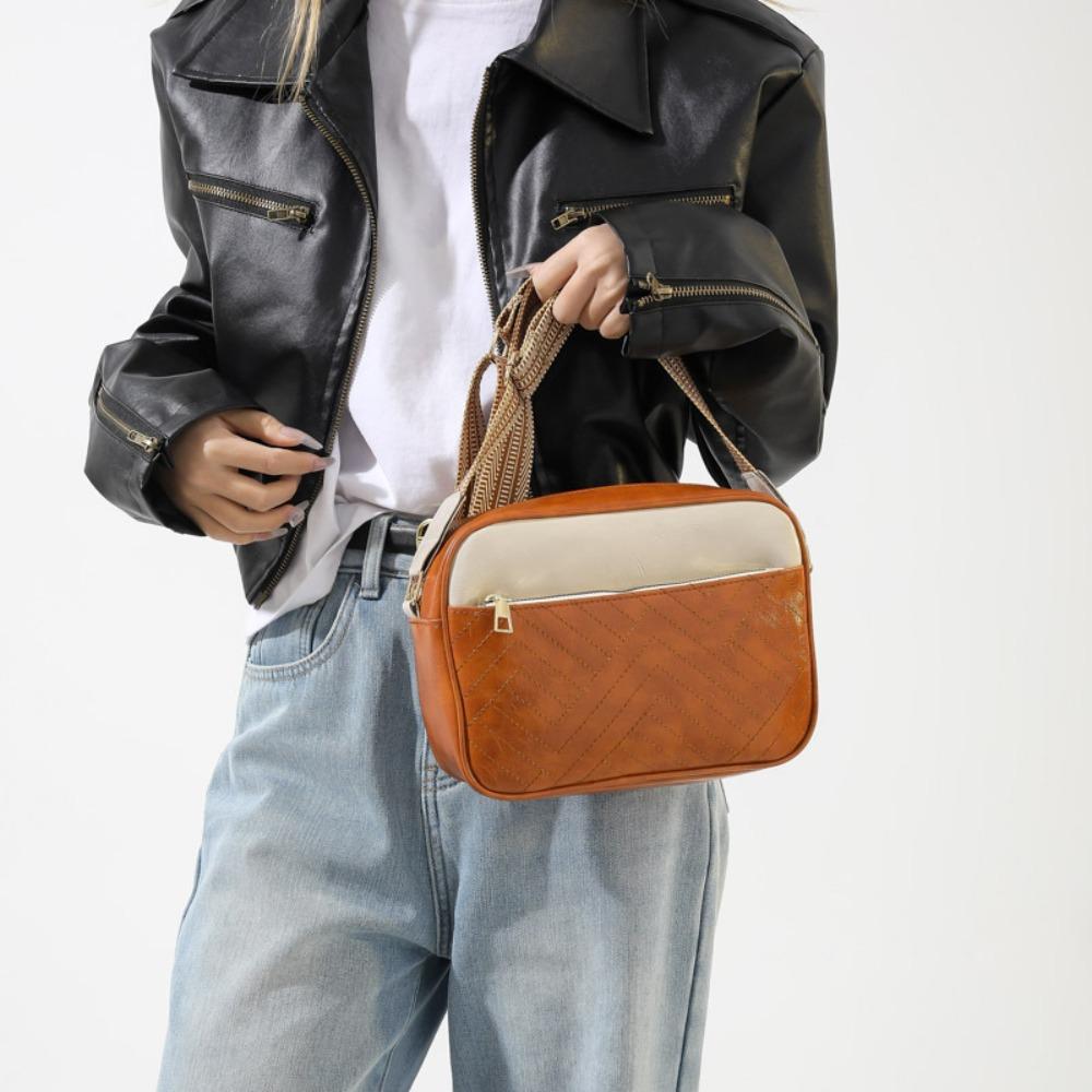 

Contrasting Stitching Embroidery Thread Broadband Women s Bag on One Shoulder Crossbody Small Square Bag