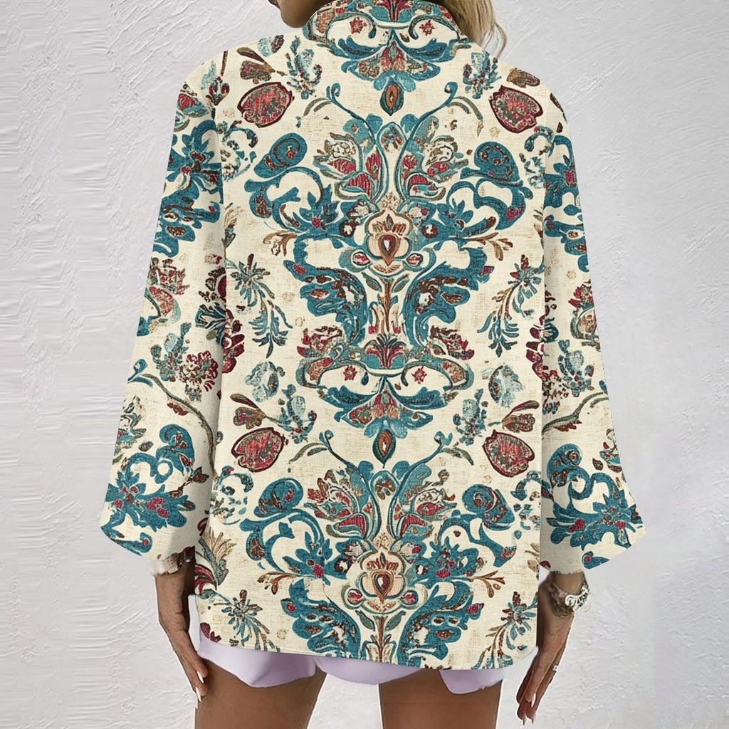 Dame Moteabel Og Casual Skjorte Langermet V-hals Knapp Trykt Bluse Topp