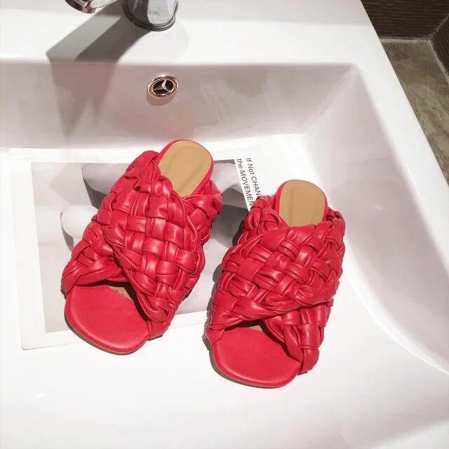 Women Summer Slides High Quality Weave Open Toe Flat Casual Slipper Leisure Sandal Female Beach Flip Flops