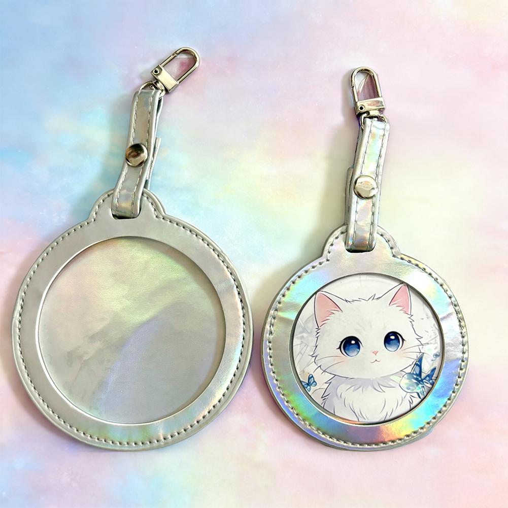 PU Leather Badge Holder Case Round Transparent Window Badge Protector Bag Hanging Decoration PVC Waterproof Badge Display Bag