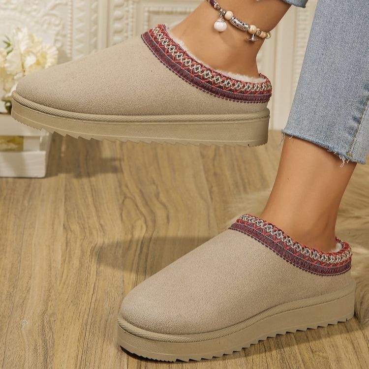 Snow boots women's new winter velvet warm thick soles without heel bag head fluffy half slippers cotton shoes