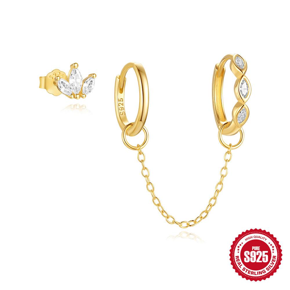 S925 Sterling Silver Stylish And Simple Star Flower Diamond Stud Earrings Fake Three-Piece Set