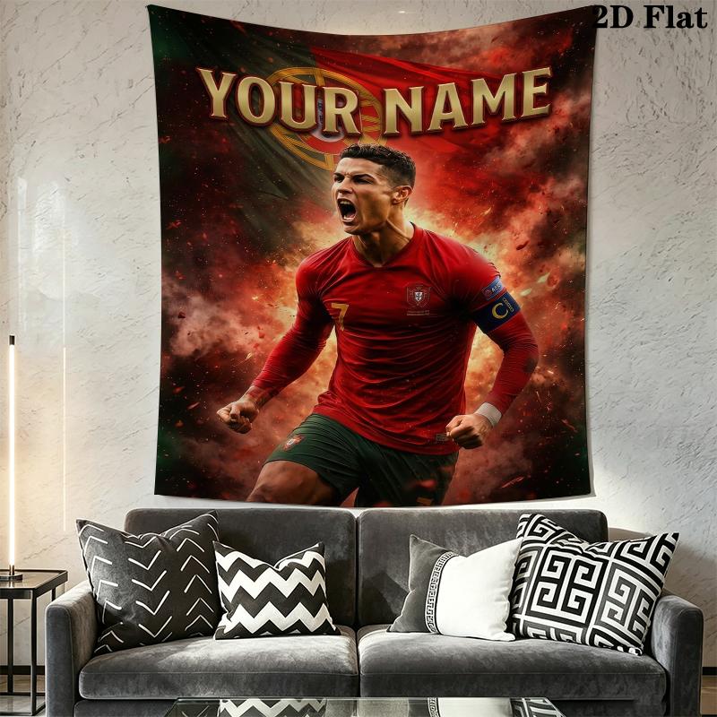 Custom Name Cristiano Ronaldo Wall Tapestry Aesthetic Wall Hanging Printed Fabric Blanket Decorative Tapestries for Bedroom Living Room Home Decor