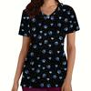 Clinical Uniform Cute Cat Cartoon Print Fashion Short Sleeve Casual V-Neck Vet Medical Clothes Women's T-shirts