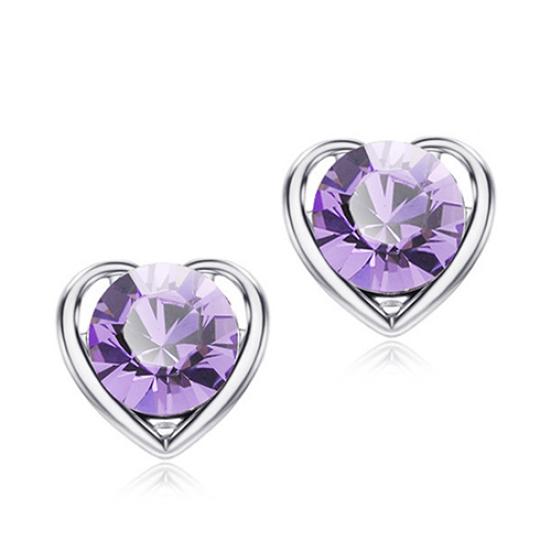 Women's Fashion Jewelry Heart Crystal Pendant Necklace Ear Studs Earrings Set