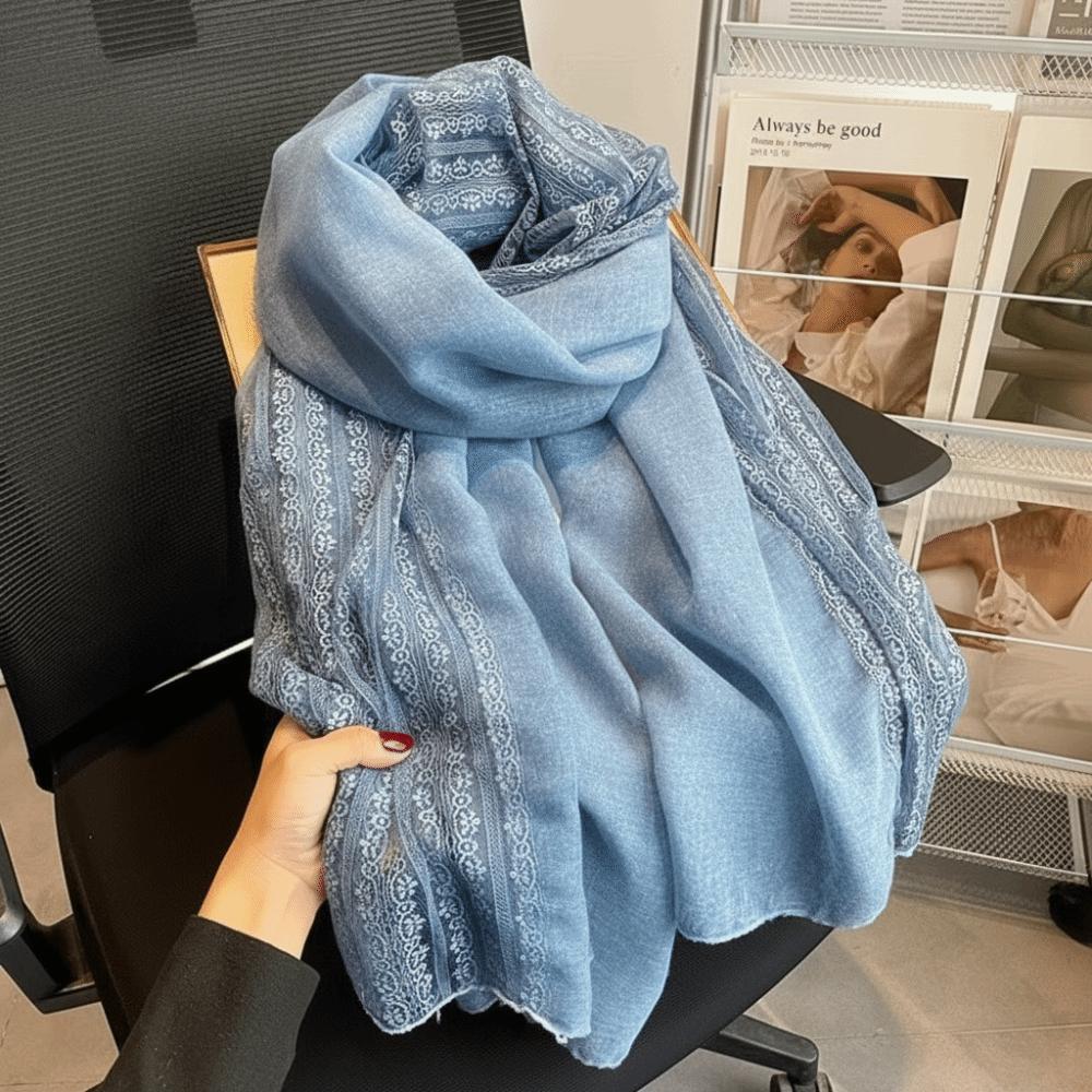 Fashionable Versatile Linen Scarf Thin Elegant Lace Scarf Breathable Sun Protection Silk Scarf Summer Spring Autumn for Women