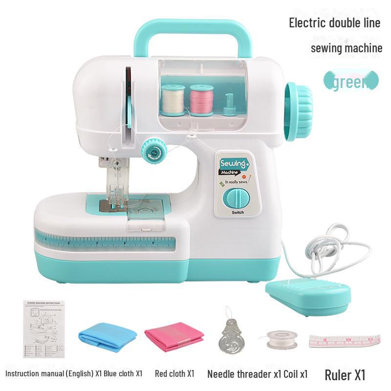 

Детская электрическая швейная машинка своими руками - двойная нить, с подсветкой, бытовой прибор для ручного творчества зелёный