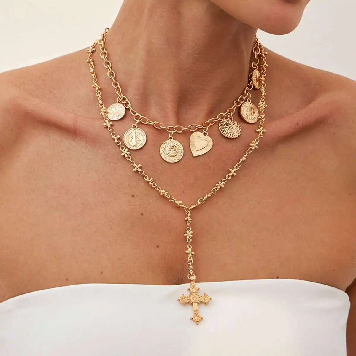 

PuRui Панк 2 шт./набор Сердце Круг Иисус Крест Кулон Ожерелье для Женщин Винтажный Креативный Шарм Свадебный Свадебный Ключица Циркон Подарок