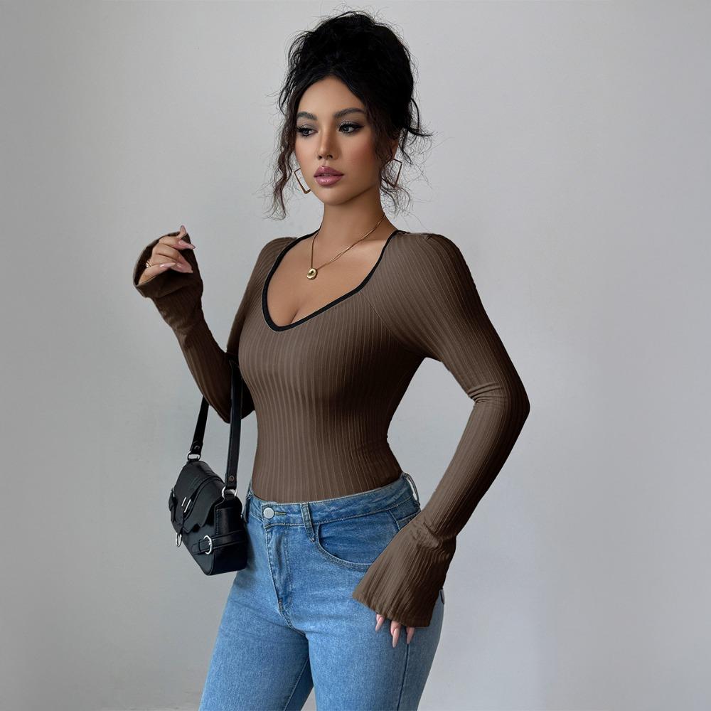 Casual Simple Style Long-sleeved Slim T-shirt Women's Clothing 2025 Autumn and Winter