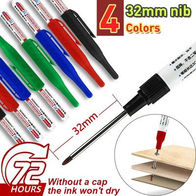 4 Barvy 32mm Hluboké Značkovací Pera Koupelna Vodotěsná Dřevoobráběcí Obklady Kov Víceúčelové Pera Olejové Značky s Dlouhým Hrotem