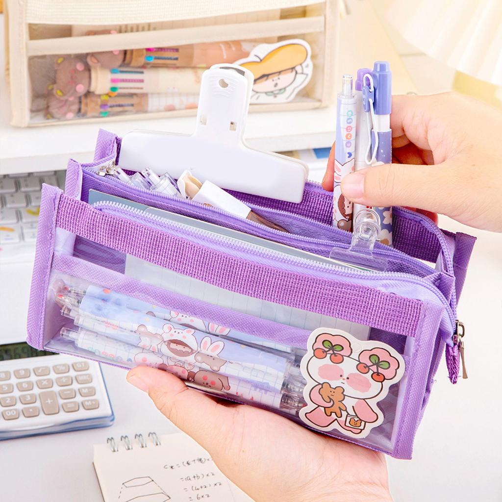 Aesthetic Pen Bag 6-Layer Pen Case Large Capacity Pencil Bag Clear Pencil Case Pencil Box School Office Supplies