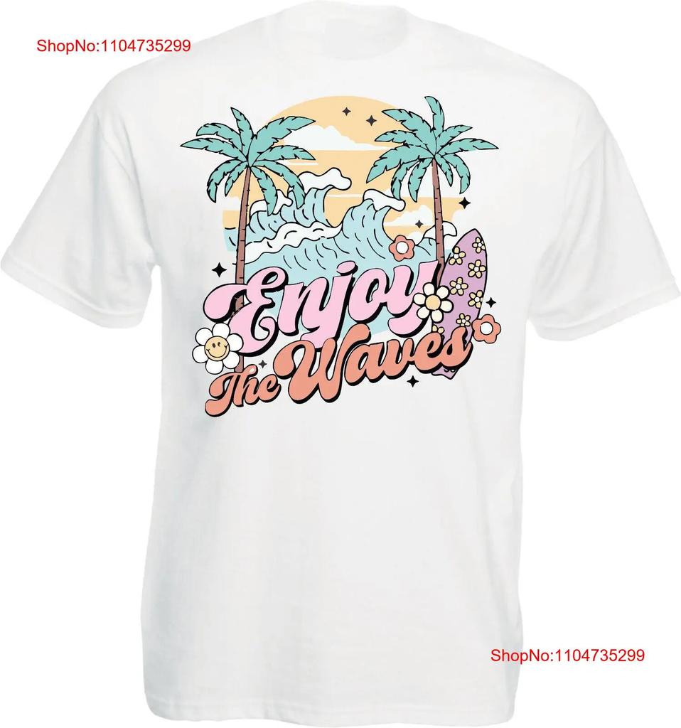 Enjoy The Waves T Shirt Summer Trip 1980s Era Top Vintage Top For Everyday Wear Soft Stretched Graphic Homme