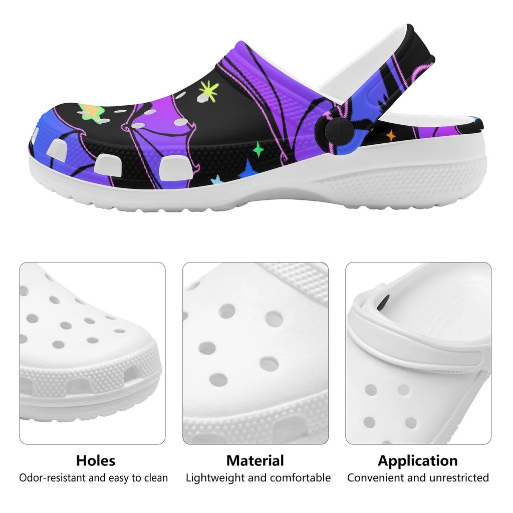 White EVA Clogs with Colorful Skull Print, Lightweight Slip On Garden Shoes, Breathable Beach Sandals, Indoor Outdoor Slippers for Men Women