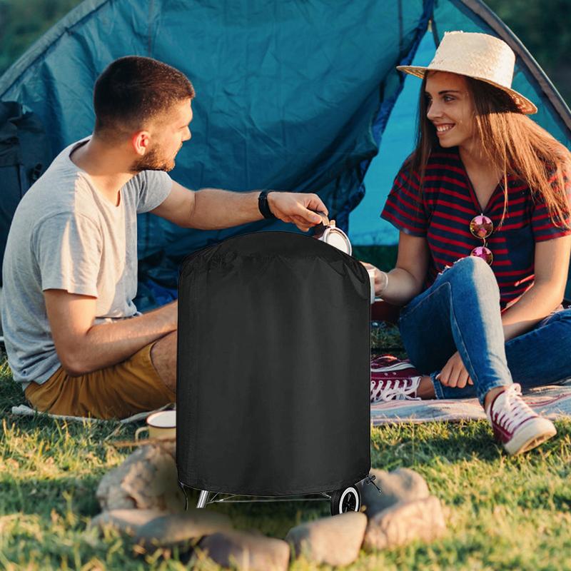 Barbeque Grill Cover Waterproof BBQ Grill Dust Cover Round Oven Protector Heavy Duty Black Fabric For Outside Patio Beach
