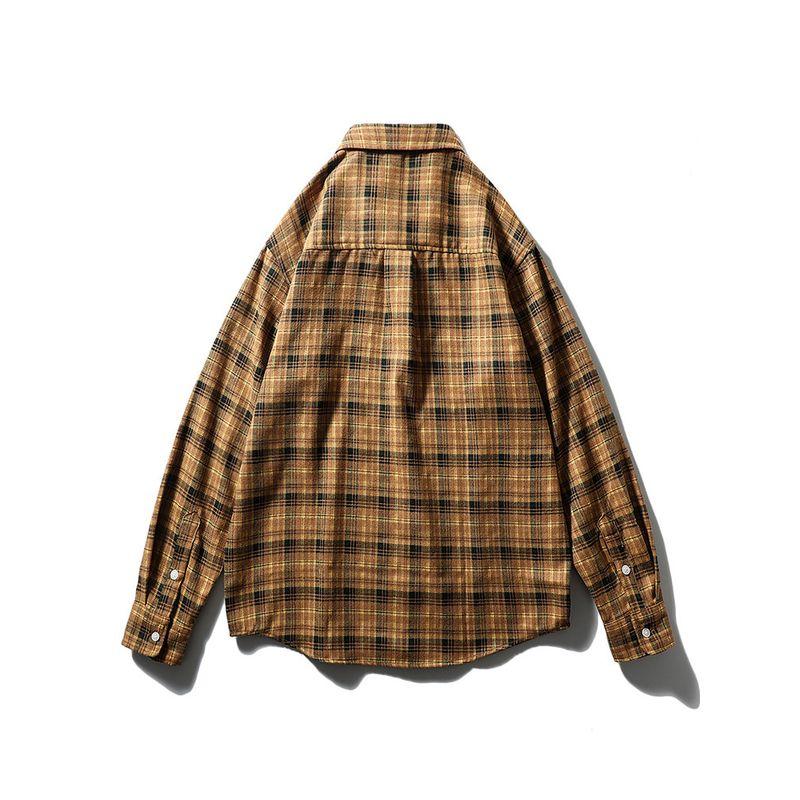 American Retro Brushed Plaid Shirt Men's Long-Sleeved Spring and Autumn Jacket Foreign Trade Men's Casual Inner Layering Shirt
