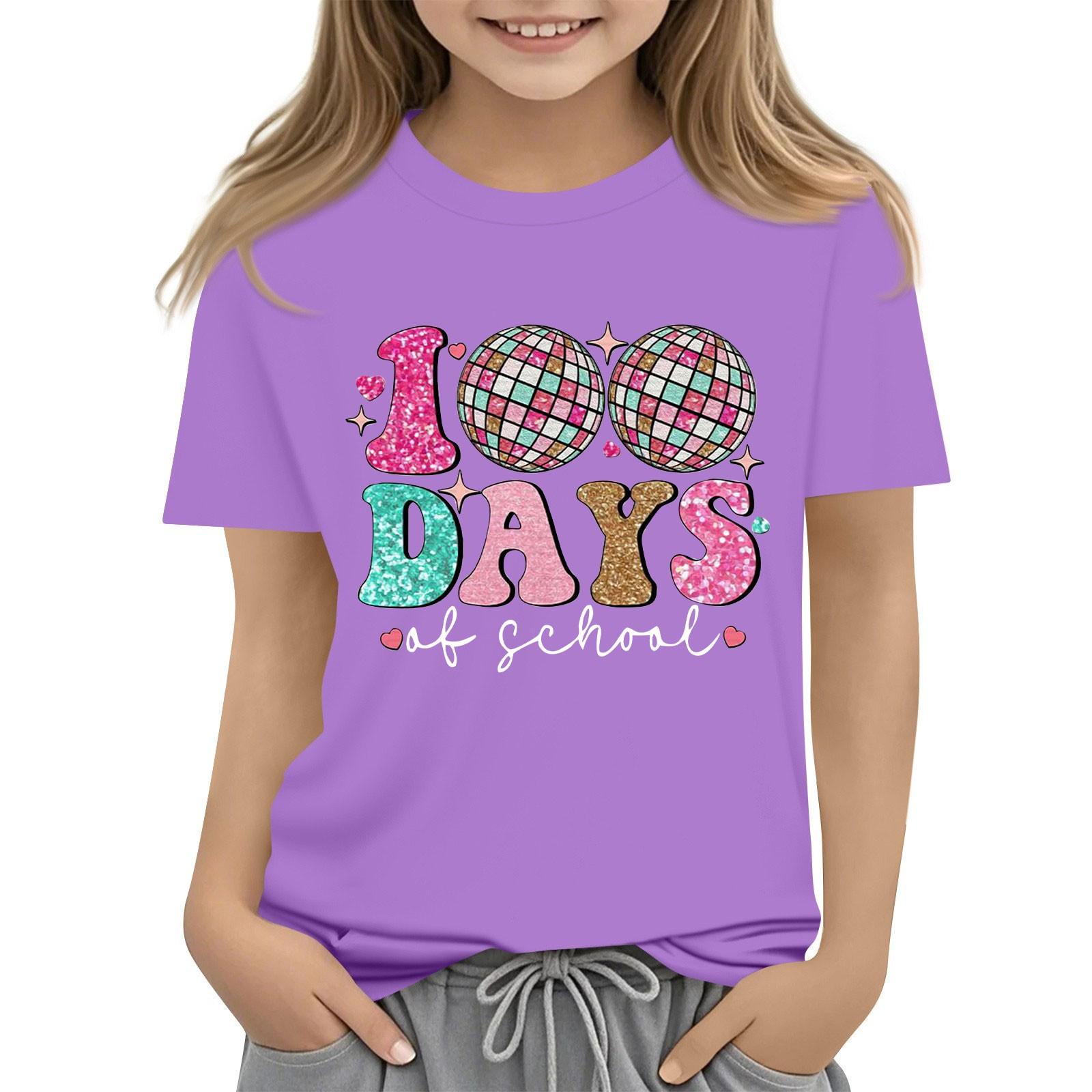 

С 100-м Днем Школы Футболки с коротким рукавом для девочек и мальчиков Детские топы Футболки с круглым вырезом 140