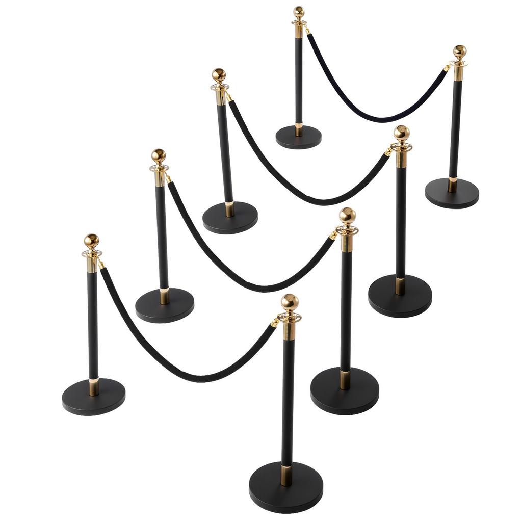 VEVOR Stanchion Post, 8 Pcs Crowd Control Barrier Set with 6 Black Velvet Ropes