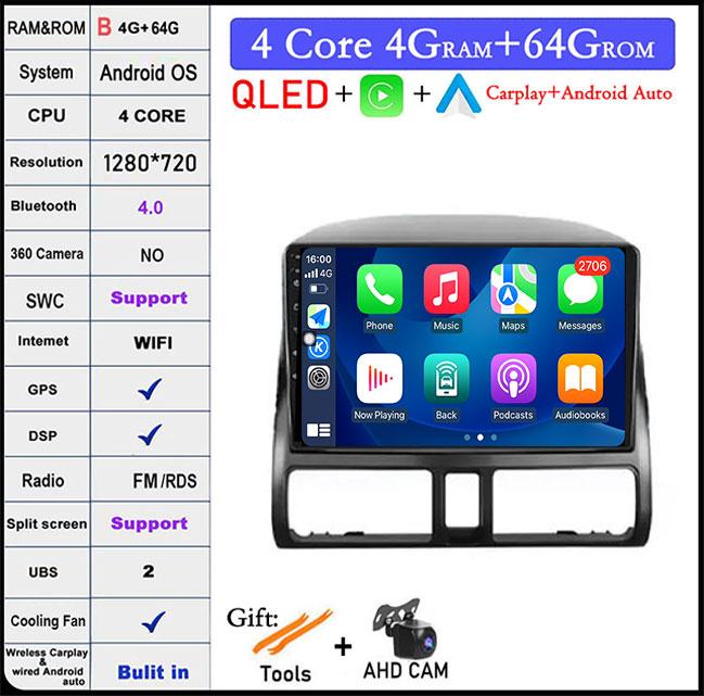 9 Lnch For Honda CR V 2 CRV 2001-2006 Android 14 Car Radio Multimedia Video Player GPS Navigation 4G Carplay Head Unit