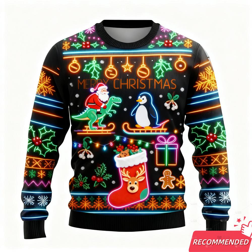 New Ugly Christmas For Men Clothing 2026 Funny Fake Neon Lights Xmas Light Ugly Sweatshirt Party Hip Hop Unisex Tops